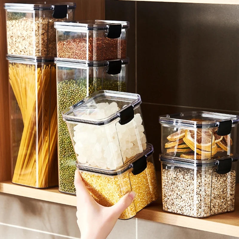 Frascos selados organizador de armazenamento de grãos de cozinha tanque grande caixa de armazenamento de plástico à prova de umidade conjunto de frascos de tempero doméstico
